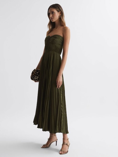 Amur Strapless Pleated Maxi Dress in Olive (525999) | £228