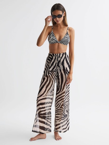 Zebra Print Split Hem Beach Trousers in Black/White (529266) | £68