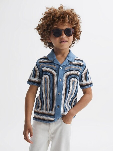 Senior Crochet Cuban Collar Shirt in Blue (534272) | £45