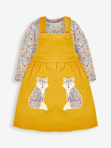 Mustard Yellow Fox Girls' 2-Piece Appliqué Pinafore Dress & Top Set (537152) | £26.50