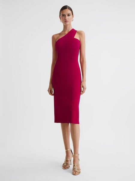Knitted One Shoulder Bodycon Midi Dress in Pink (538411) | £68