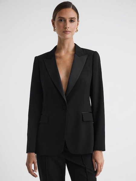 Slim Fit Single Breasted Satin Suit Blazer in Black (539582) | £128