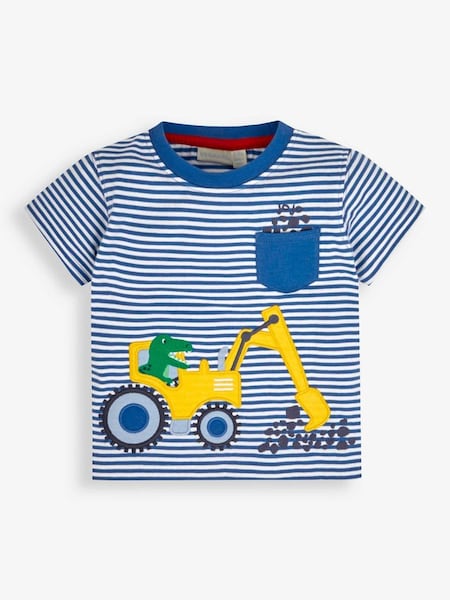 Stripe Dino Construction Appliqué Pocket T-Shirt in Cobalt (543058) | £10