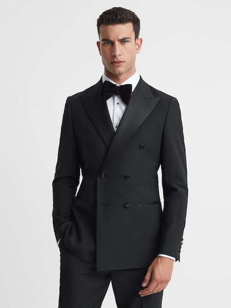 Modern Fit Double Breasted Tuxedo Jacket in Black (543672) | £328