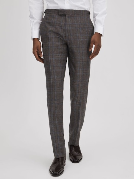 Slim Fit Wool Check Trousers in Brown Multi (547193) | £98