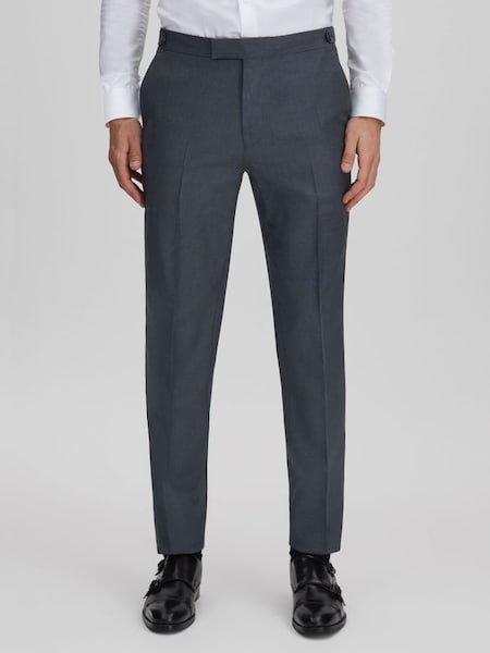 Slim Fit Wool Side Adjuster Trousers in Airforce Blue (547408) | £178