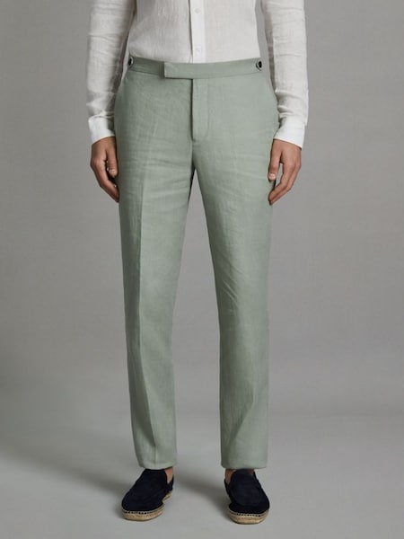 Slim Fit Linen Adjuster Trousers in Apple (547529) | £148