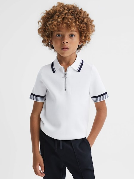 Junior Half-Zip Polo Shirt in Optic White (547547) | £38