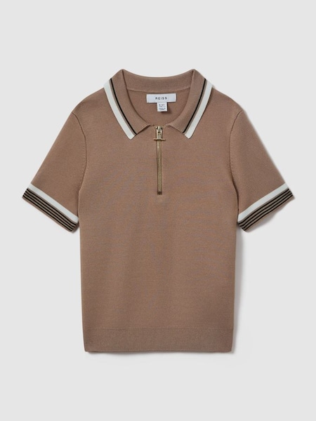 Half-Zip Polo Shirt in Warm Taupe (547657) | £38