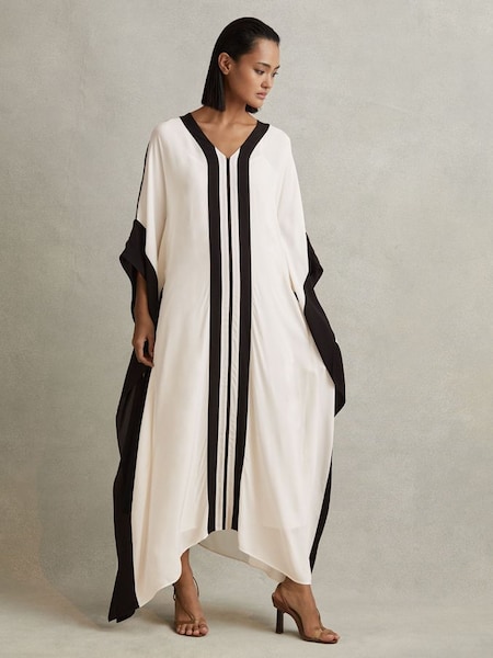 Colourblock Draped Maxi Dress in Cream/Black (548681) | £238