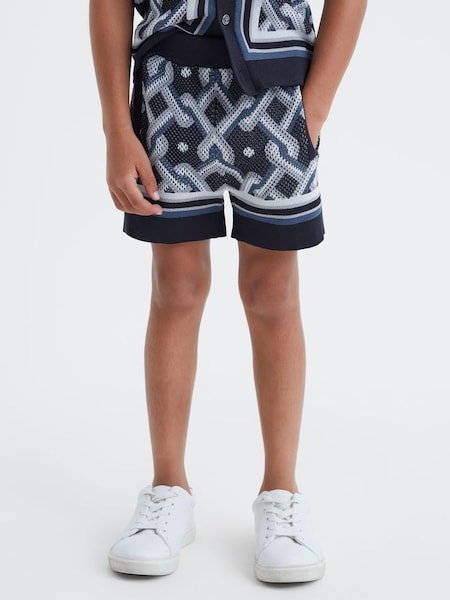 Knitted Elasticated Waistband Shorts in Navy Multi (548745) | £40