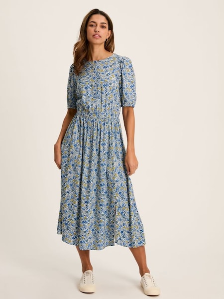 Adele Blue Floral Button Down Midi Dress with Slit (550420) | £54.95