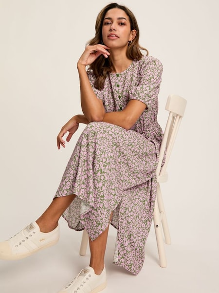 Adele Green & Pink Floral Button Down Midi Dress with Slit (550434) | £54.95