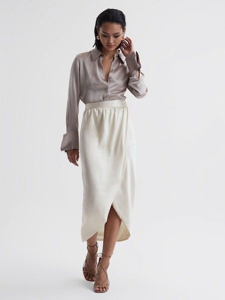 Silk High-Low Wrap Skirt in Ivory (551400) | £108