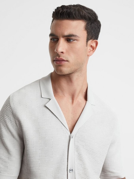 Textured Cuban Collar Button-Through Shirt in Ice Grey (551754) | £40