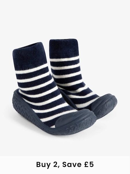 Stripe Indoor Outdoor Slipper Socks in Navy Ecru Stripe (555050) | £14.50