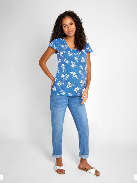 Blue Floral Print Wrap Maternity & Nursing T-Shirt (556861) | £10