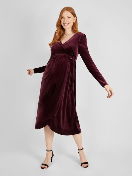Burgundy Red Velvet Wrap Maternity & Nursing Dress (557170) | £65.50