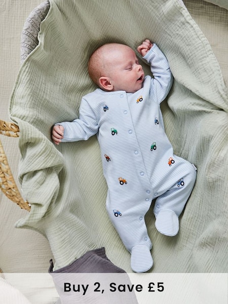 Tractor Embroidered Sleepsuit in Blue (557818) | £21