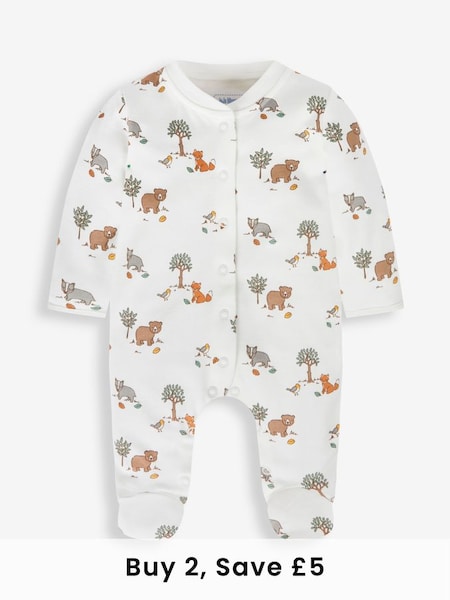 Cream Woodland Print Cotton Baby Sleepsuit (557845) | £20
