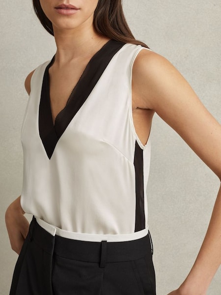 Silk Front Colourblock Vest in Ivory/Black (559548) | £98