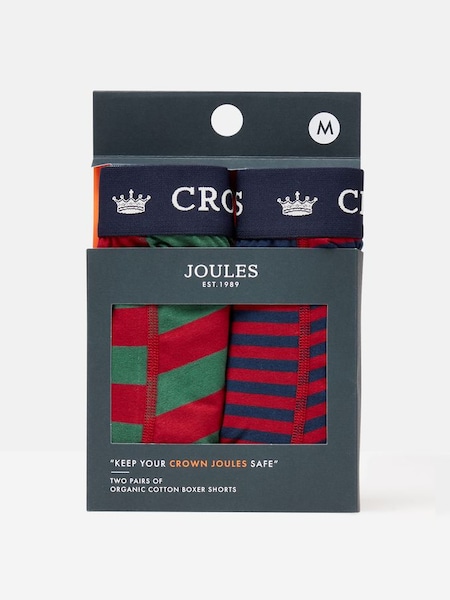 Crown Joules Red Stripe Cotton Boxer Briefs (2 Pack) (560192) | £19.95