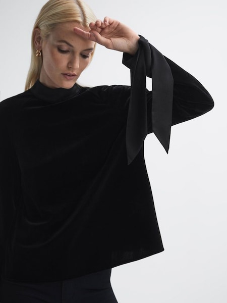 Florere Velvet Satin Detail Blouse in Black (564071) | £60