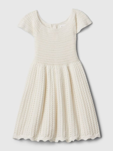 White Crochet Knit Short Sleeve Dress (Newborn-24mths) (566045) | £25