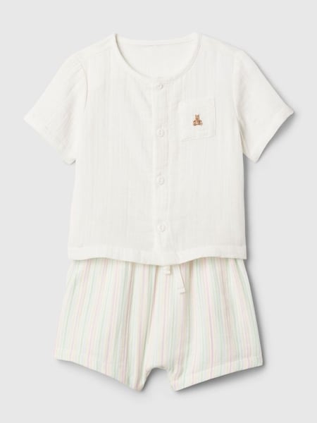 White Brannan Bear Crinkle Cotton Baby Top and Short Set (Newborn-24mths) (566387) | £25