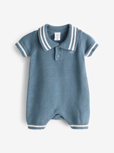 Blue Brannan Bear Baby Knitted Short Sleeve Collared Rompersuit (Newborn-24mths) (566925) | £20