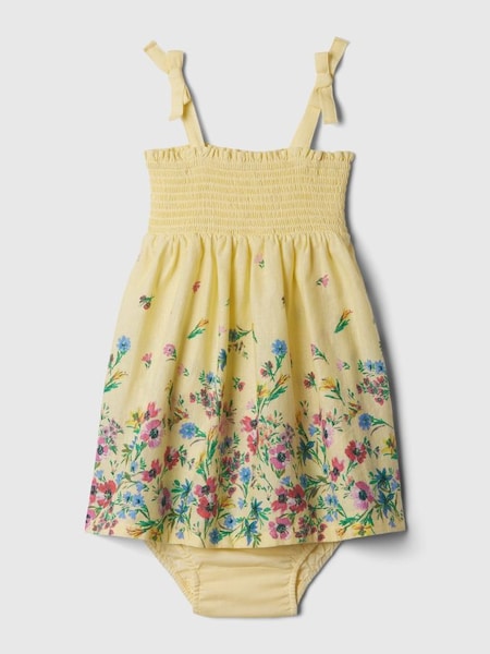 Yellow Baby Linen-Cotton Blend Smocked Dress (568348) | £25