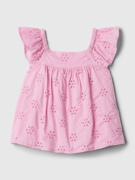Pink Eyelet Flutter Sleeve Square Neck Top (Newborn-5yrs) (568510) | £20