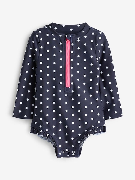 Navy Polka Dot Baby Long Sleeve Zip Swimsuit (Newborn-5yrs) (568523) | £25