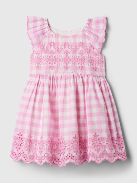 Pink Stripe Eyelet Flutter Sleeve Dress (Newborn-5yrs) (569044) | £30