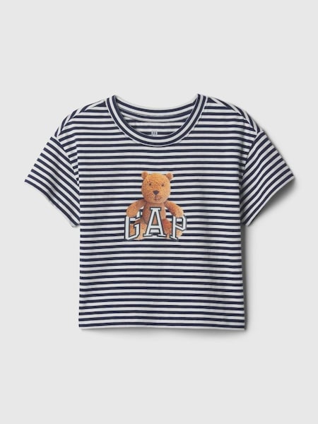 Navy Blue & White Stripe Organic Cotton Brannan Bear Arch Logo Short Sleeve Crew Neck T-Shirt (Newborn-5yrs) (569232) | £10
