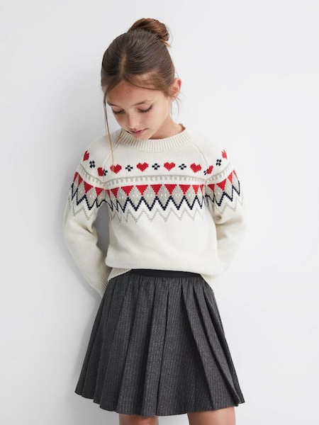 Junior Wool Blend Striped Pleated Skirt in Dark Grey (572034) | £20