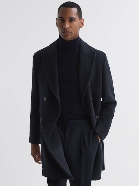 Wool Blend Double Breasted Epsom Coat in Navy (574510) | £228