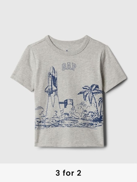 Grey Spaceship Graphic Short Sleeve Crew Neck T-Shirt (Newborn-5yrs) (574801) | £8