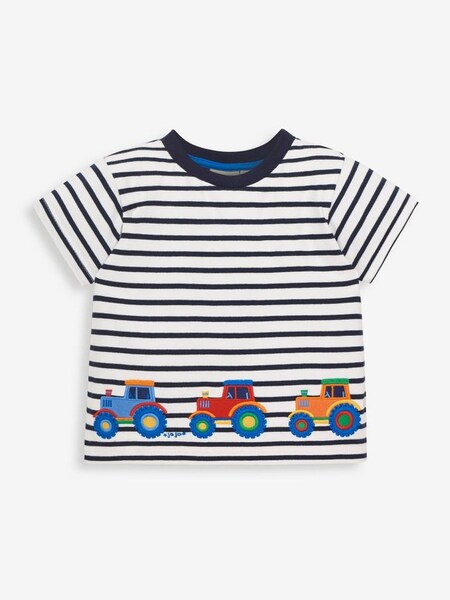 White Navy Stripe Kids Navy & White Stripe Tractor Appliqué T-Shirt (575065) | £15