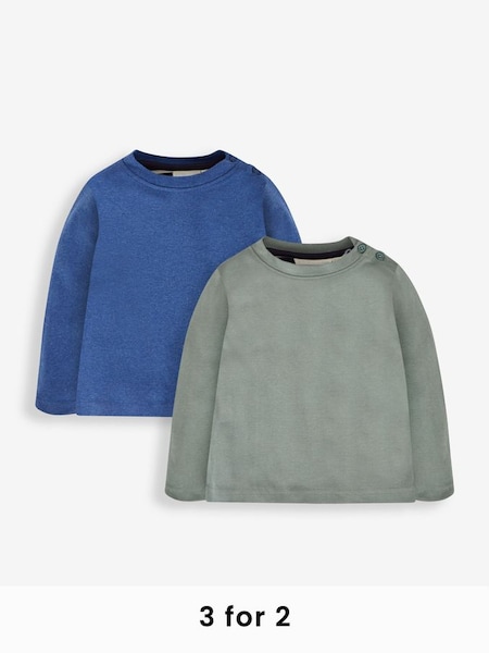 Denim Blue & Khaki Green 2-Pack Plain Long Sleeved Tops (576124) | £11