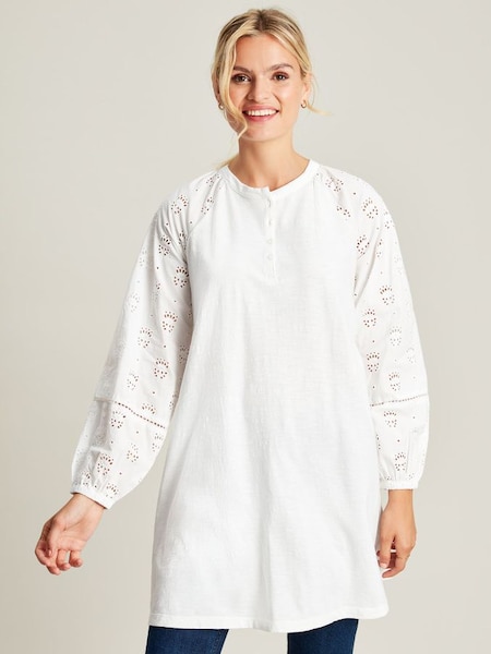 Outlet Ria White Broderie/Jersey Tunic (576268) | £27