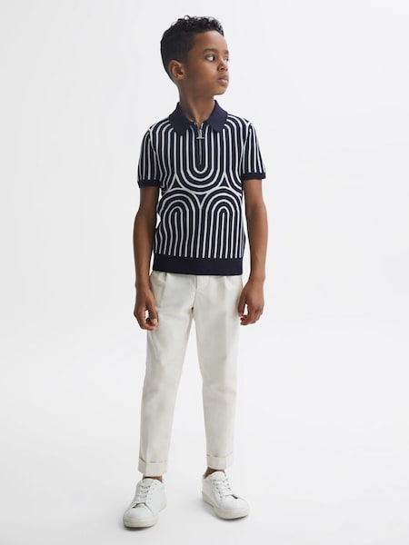 Junior Half-Zip Striped Polo T-Shirt in Navy/White (578621) | £20
