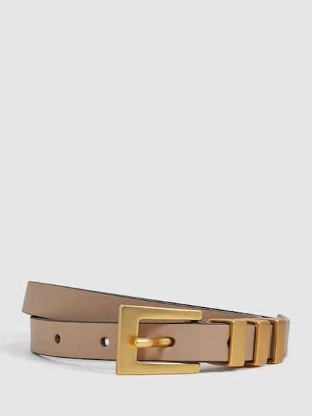Leather Thin Buckle Belt in Nude (583442) | £68