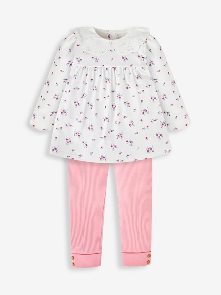 Cream Girls' Hedgerow Floral Tunic With Broderie Collar & Leggings (584835) | £26