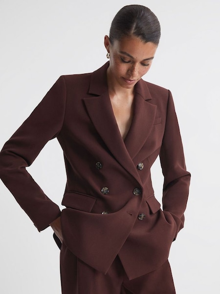 Paige Double Breasted Suit Blazer in Mahogany (588982) | £385
