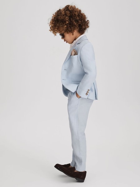 Senior Slim Fit Linen Adjustable Trousers in Soft Blue (592788) | £52