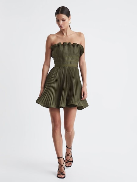 Amur Strapless Pleated Mini Dress in Olive (597445) | £478