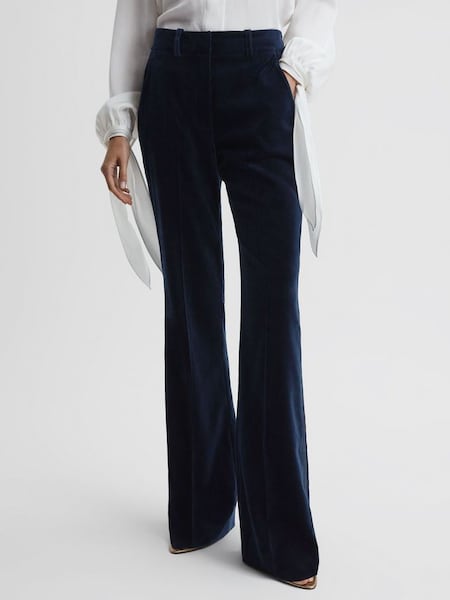 Velvet Flared Suit Trousers in Navy (597810) | £98