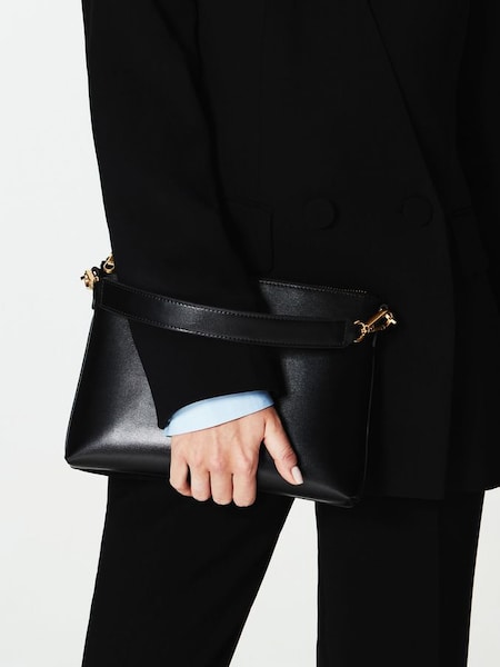 Leather Double Strap Pouch Bag in Black (604123) | £138