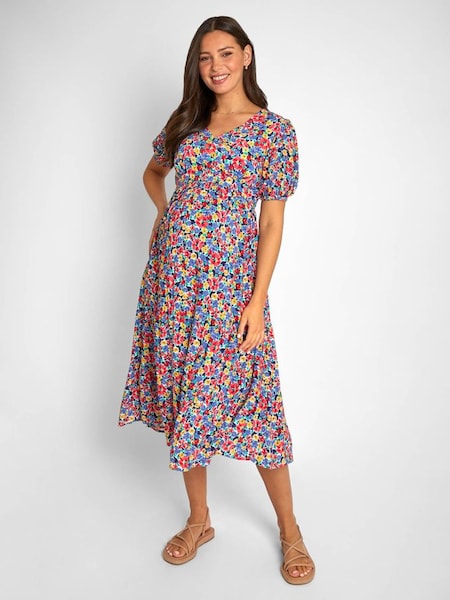 Multi Floral Print Tiered Maternity and Nursing Midi Dress (604298) | £49.50